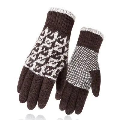 SUOGRY, мужские варежки, повседневные перчатки, вязаные перчатки, зимние теплые мужские и женские перчатки, плотные, креативные, теплые, с принтом, качественные - Цвет: lattice coffee