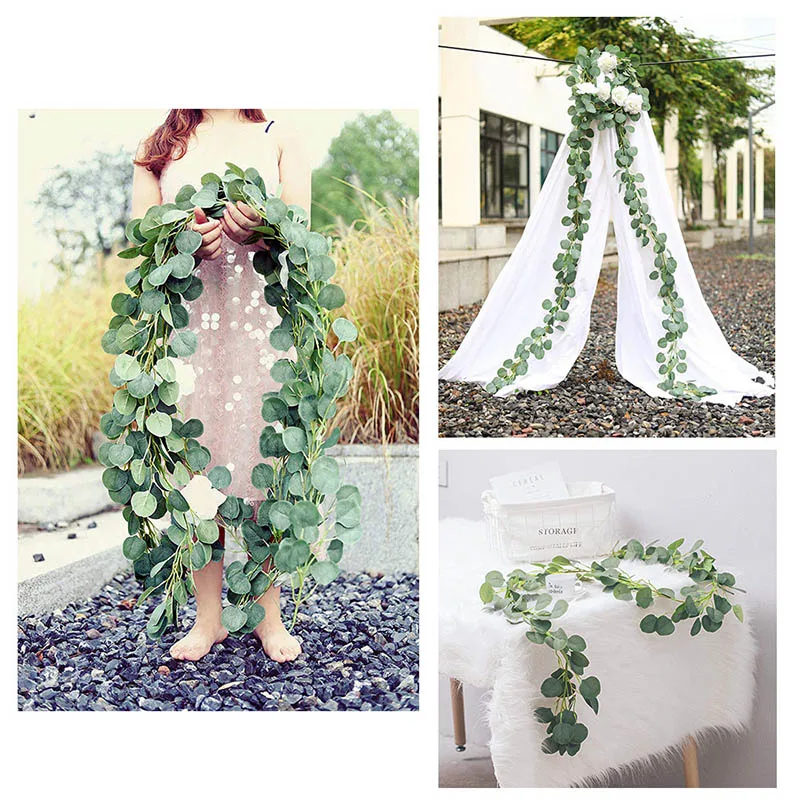 

Rose Artificial Green Eucalyptus Vines Rattan artificial Fake Plants Ivy Wreath Wall Decor Vertical Garden 2m Wedding Decoration