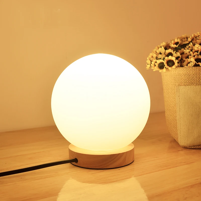 Современная простая деревянная настольная лампа диаметром 15 см стеклянный шар прикроватный абажур Настольный светильник для гостиной столовой спальни осветительный прибор