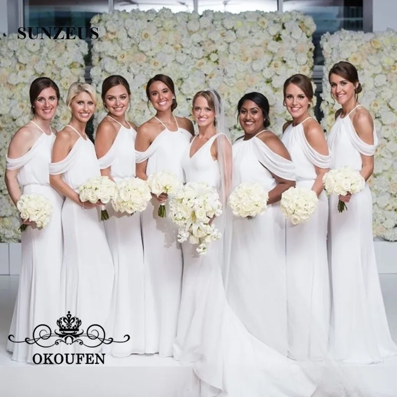 

White Off Shoulder Bridesmaid Dresses For Women Wholesale Price Beach Mermaid Long Maid Of Honor Dress Wedding Guest