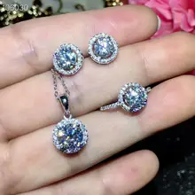 MeiBaPJ настоящий муассанит драгоценный камень Ювелирный Набор 925 цельное серебро классический цветок ожерелье серьги кольцо Свадебные ювелирные изделия для женщин