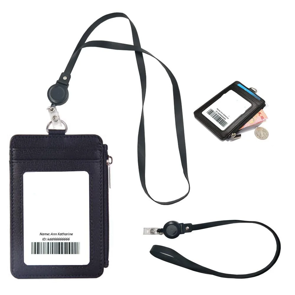 PU Leather Wallet Work Office ID Credit Card Badge Holder Neck Strap Lanyard PU Leather Wallet Work Office ID Credit Card Badge Holder Neck Strap Lanyard