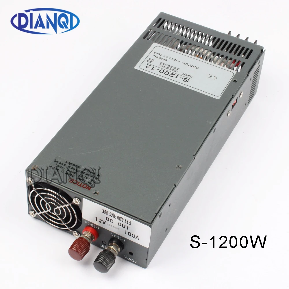 1200W 12V 100A импульсный источник питания светодиодного табло для Светодиодные ленты светильник AC к DC источник питания Входное 110v 220v 1200w S-1200-12 72V 48V 72V 24V