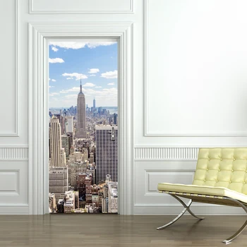 

3D Building Landscape Poster PVC Waterproof Entire Door Sticker Creative Stickers Door Wall Sticker DIY Mural Bedroom Home Decor