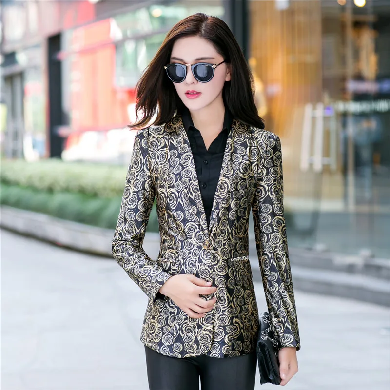 

Hot style 2017 Autumn blazer top outfit new women's clothing roses leopard print office lady clothes design quality business