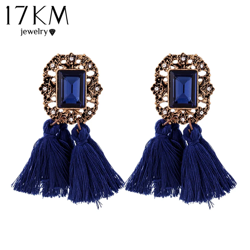 17KM New Vintage Crystal Tassel Dangle Earrings Brincos Pendiente Earrings For Women Gift oorbellen Long Pendant Drop Earring