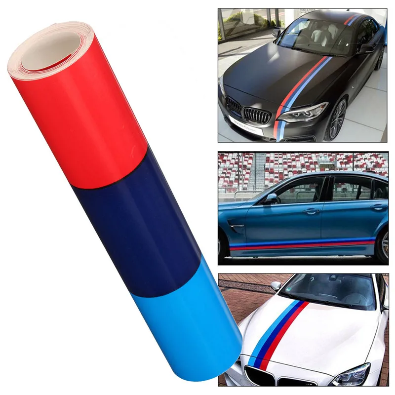 

60" Three Colors Stripes Rally Side Hood Racing Motorsport Vinyl Decal Sticker Strip Decal Front Grill Sticker for BMW