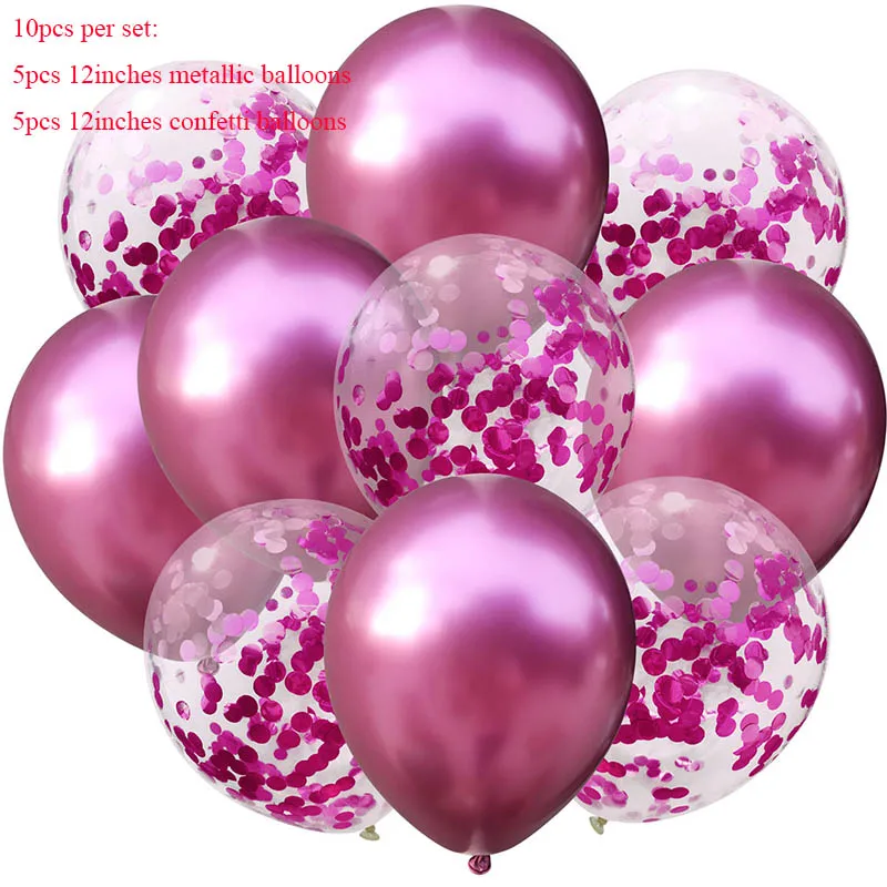 10 шт./лот, 12 дюймов, золотые, серебряные, розовые металлические латексные шары, воздушные шары с конфетти, товары для дня рождения, свадьбы, вечеринки, баллон гелия - Color: Rose