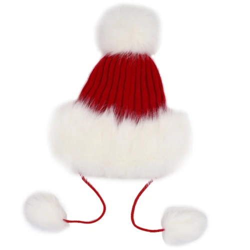 HT2105 большой меховой помпон зимние шапки для женщин русская ушанка шапка Толстая теплая меховая шапка с наушниками Лыжная Шапка женская вязаная шапка - Цвет: Red with White Fur