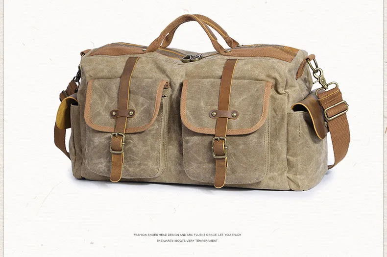 FRONT DISPLAY of Woosir Waterproof Waxed Canvas Travel Duffle Bag