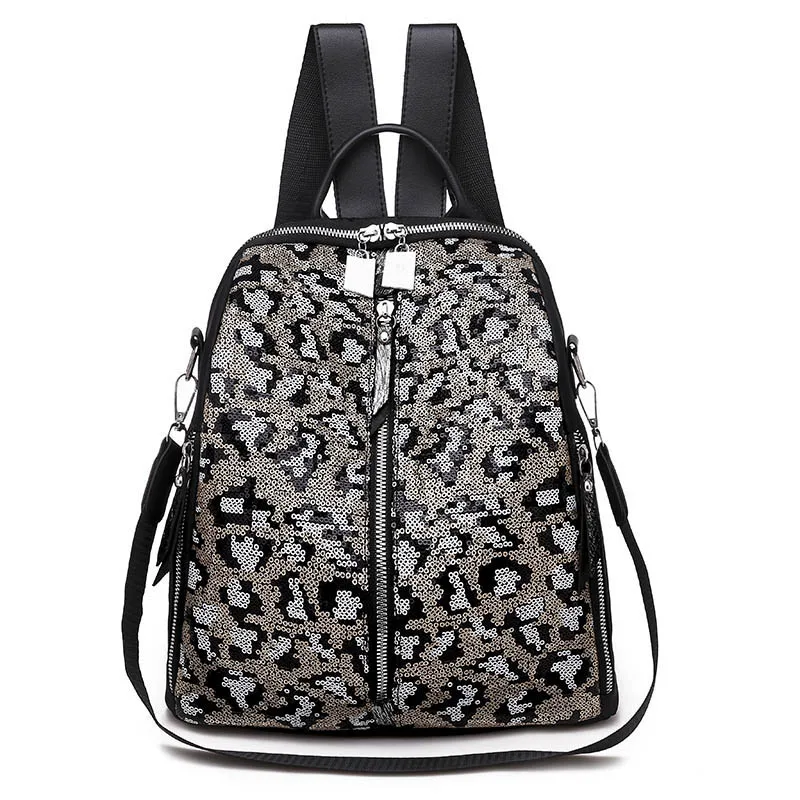 Модный женский рюкзак с блестками и леопардовым принтом; большая школьная сумка для девочек-подростков; Женская дорожная сумка на плечо; Mochila XA492H - Цвет: Gray