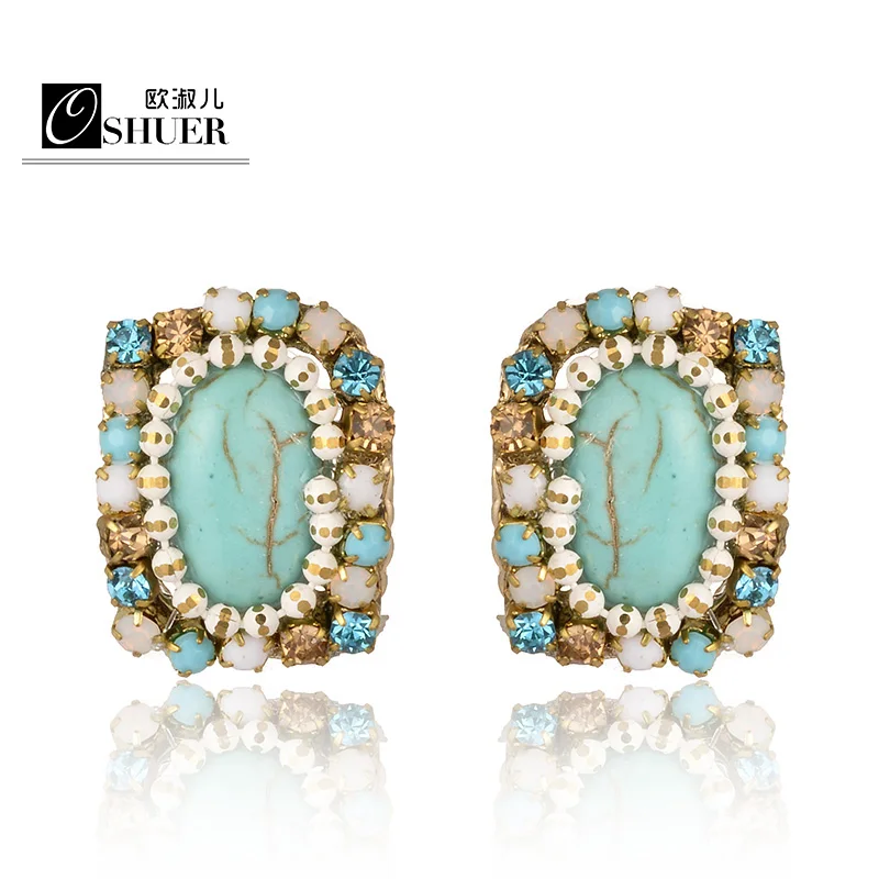 Oshuer ручной Винтаж Ретро Кристалл Серьги-гвоздики для Для женщин дамы 2 цвета доступны