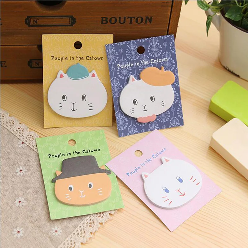 

G44 4X Kawaii Cute Cat Town Sticky Notes Memo Pads School Office Supply Student Stationery Kids Gift Stickers Paper Craft