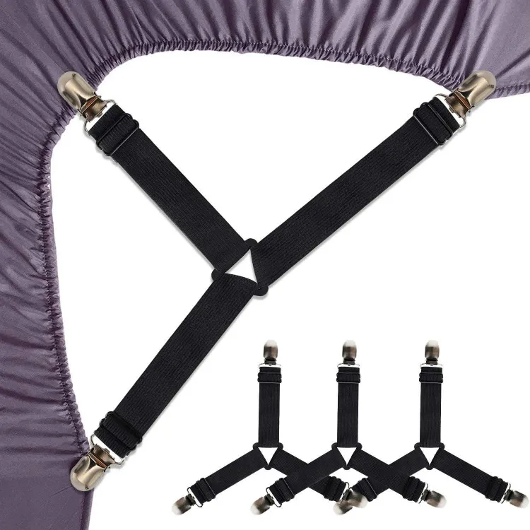 Westeng 4Pcs Triangle Bed Sheet Suspenders 3-Way Adjustable Mattress Holder Fastener Grippers Metal Clips Straps 
