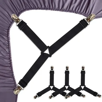 

4 pcs Triangle Elastic Bed Sheet Clips, 3-Way Bed Straps Suspenders Adjustable Mattress Holder Fastener Grippers Bedding Helper