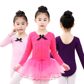 

2018 Children's gymnastics dance practice clothes long-sleeved one-piece dress girls cotton examination national dance clothes