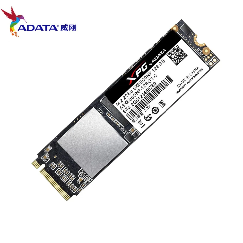 ADATA XPG SX6000 PCIe 128GB 3D NAND PCIe Gen3x2 M.2 2280 NVMe 1,2 R/W до 1000/800 МБ/с. Твердотельный накопитель(ASX6000NP-128GT-C