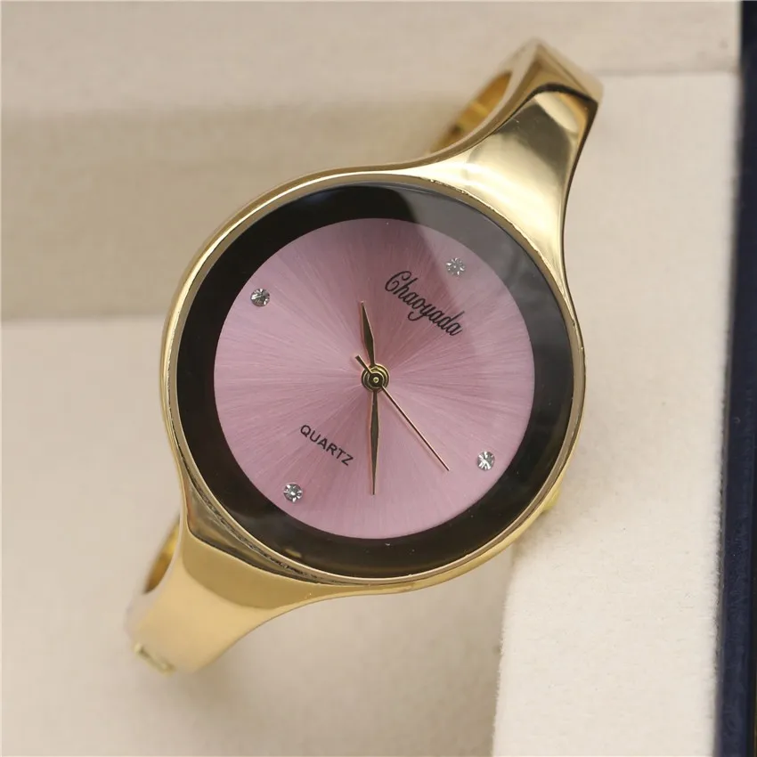 Новинка от компании chaoyada часы-браслет женские оригинальные женские Платья повседневные Модные стальные круглые циферблаты Уникальные кварцевые часы - Цвет: gold pink