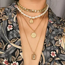 DIEZI, винтажное жемчужное ожерелье-чокер для женщин, новинка, цепочка монета золотого цвета, многослойное массивное ожерелье для девушек, ювелирное изделие