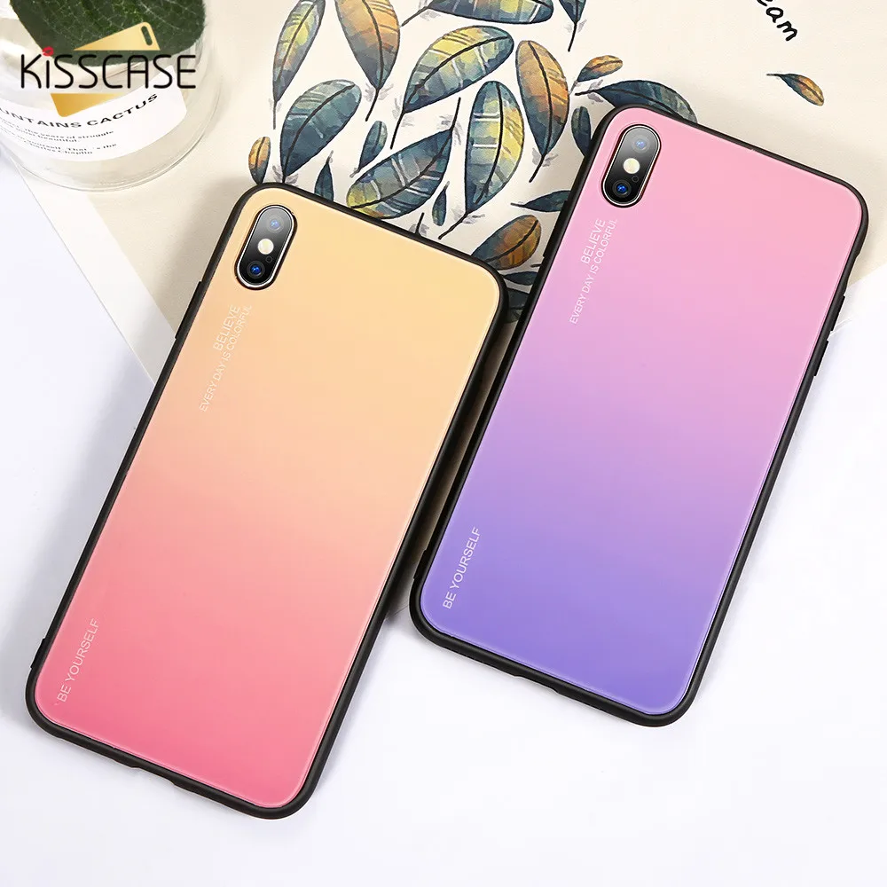 

KISSCASE Gradient Glass Case For iPhone XS Max XR X 8 7 Fitted Phone Cases For iPhone 6 6S 7 8 Plus X XS Max XR Cover Capinhas