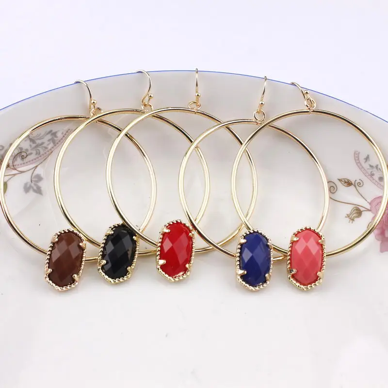 

ZWPON 2018 New Mini Oval Charms Large Circle Earrings for Women Fashion Famous Brand Jewelry Big Statement Earrings