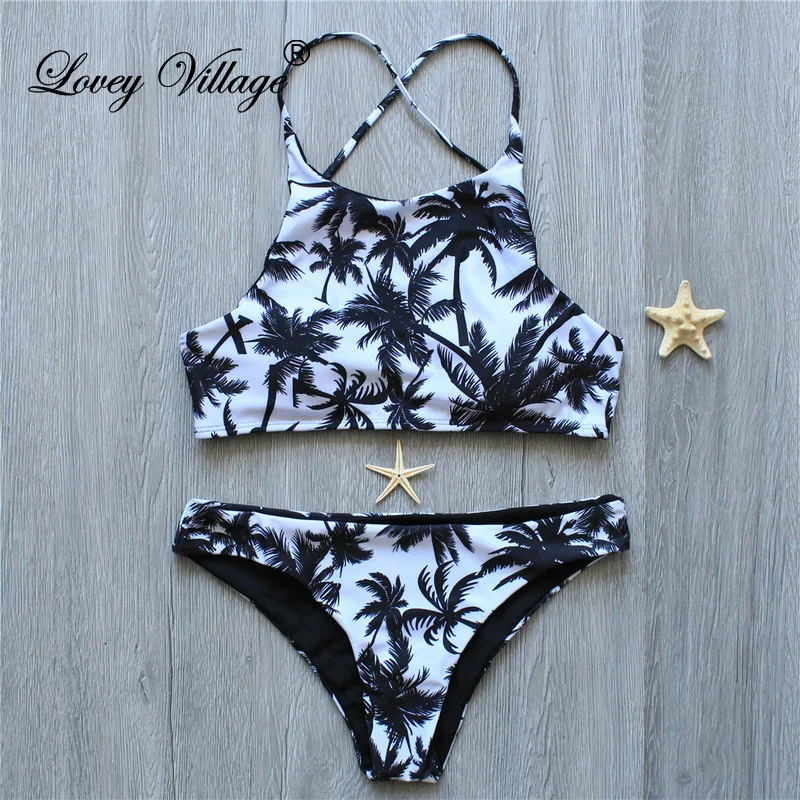 Print Floral Palm Tree Bikini Set Halter Crop Top Hang High Neck Bikinis Set Push Up Swimwear Women Swimsuit Beach Bathing Suit Print Floral Palm Tree Bikini Set Halter Crop Top Hang High Neck Bikinis Set Push Up Swimwear Women Swimsuit Beach Bathing Suit