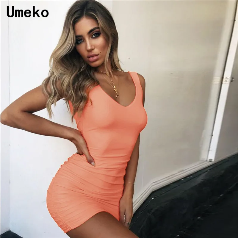 

Umeko Summer Backless Dresses Women Sexy Clubwear Female Sleeveless Solid Color Mini Dress for Ladies Slim Bodycon Dresses