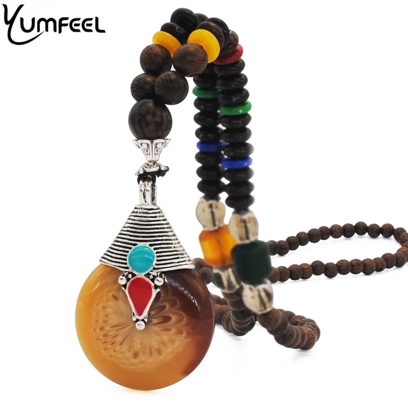 

Yumfeel Nepal Style Jewelry Pendants & Necklaces Wooden Beads Resin Tear Drop Nepal Necklace Jewelry Long Gifts