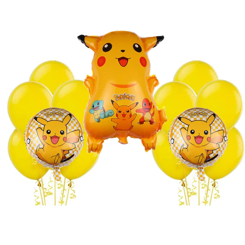 

Pokemon Go Pikachu Helium Balloons ribbon yellow blue latex Children Birthday Party Decorations Kids boy girl Party Supplies