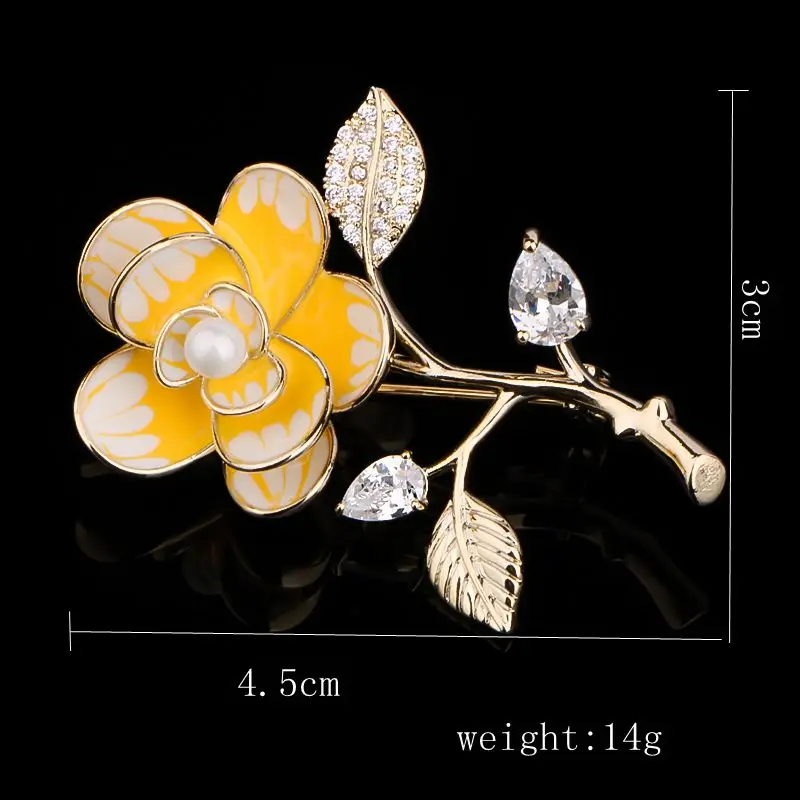 CHUKUI Delicate Yellow Enamel Flower Brooch Zircon Crystal Plant Corsage Women Girls Dress Clothes Jewelry Pins  (8)