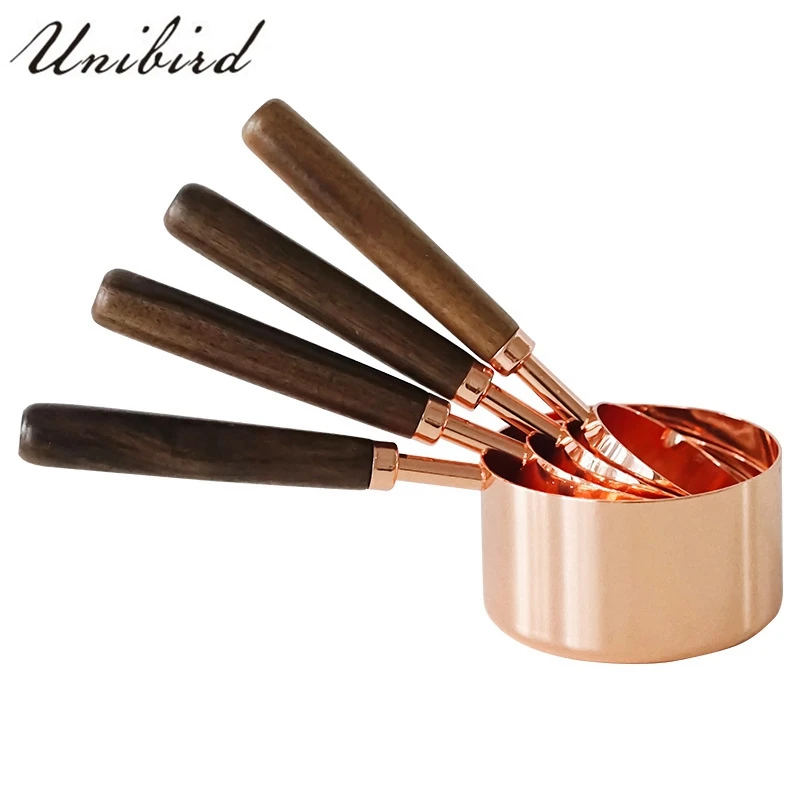 Unibird 4 шт./компл. розовое золото Кофе мерные ложки с деревянной ручкой формы для выпечки ложка Нержавеющая сталь количественное ложка чашка