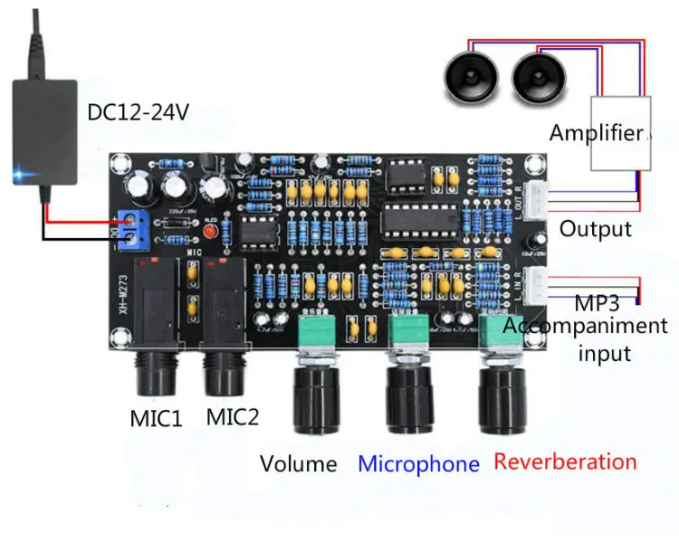 PT2399 предусилитель караоке реверберации микрофон усилитель доска громкость динамический микрофон K песня пение DC12-24V