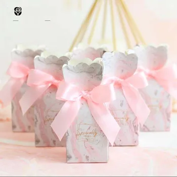 

100pc/50pcs Creative Marbling style Pink Candy Boxes Wedding Favors Box Baby Shower Birthday Gift Box Christmas Decor