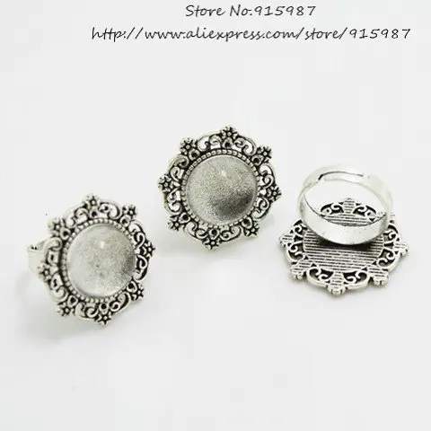 

Sweet Bell 10 set Antique Silver Alloy Adjustable 25mm (Fit 15mm Dia) Ring Cabochon Settings + Clear Cabochons Glass 8C1354