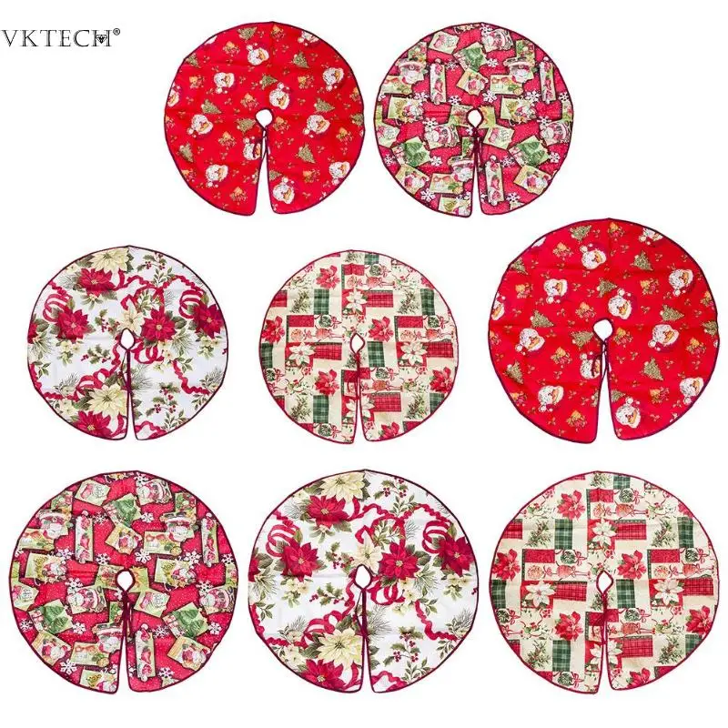 

60/90cm Flowers Santa Printed Christmas Tree Skirt New Year Xmas Home Party Decor Carpet Holiday Christmas Tree Foot Cover Skirt