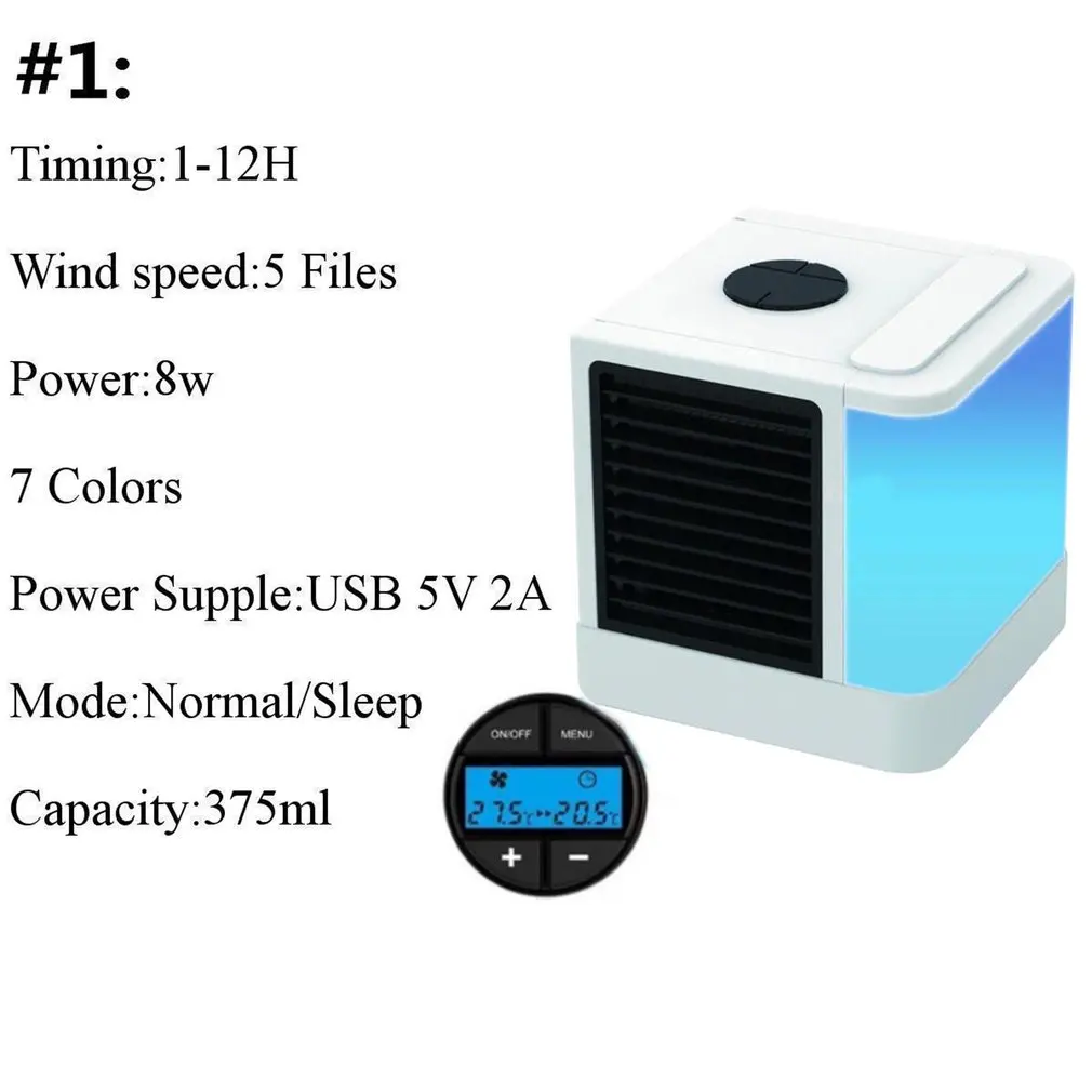 

Portable Mini Air Conditioner Multifunction Cooling Fan with 7 Colors LED Lights Air Humidifier Purifier for Home Office