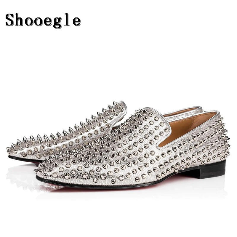 mens silver spiked loafers