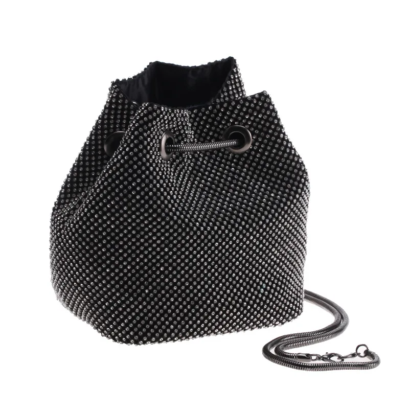 Shiny Rhinestone Bucket Bag Female Mini Cross Body Chain Shoulder Bags