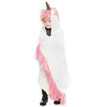 Детский вязаный шарф с капюшоном из пашмины и мультяшного единорога, осенне-зимний модный теплый плащ с капюшоном, рождественские подарки