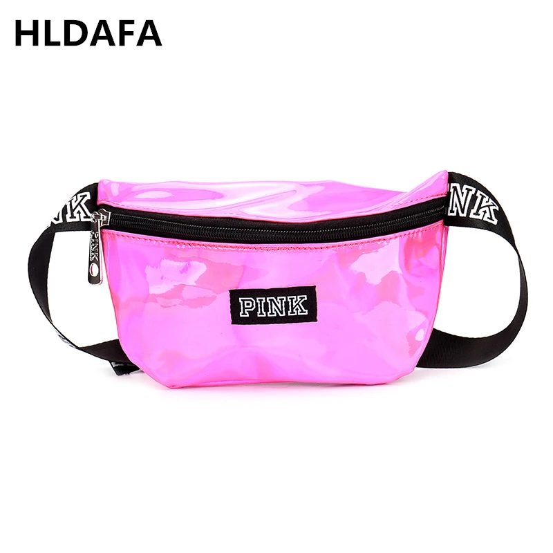 

2019 Fashion Laser PU Leather Waist Bag Women Fanny Packs Letter Pink Waist Packs Belt Bag Female Chest Messenger Bag Drop ship
