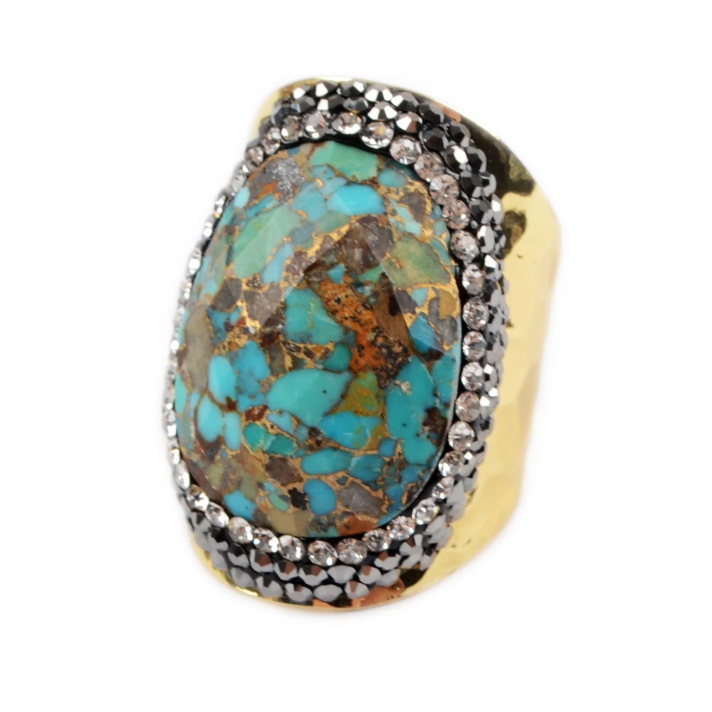 

BOROSA White Shell Band Ring Zircon Pave Natural Stones Labradorite Green Jades Amazonite Pink Opal Lapis Lazuli Tiger Eye Ring