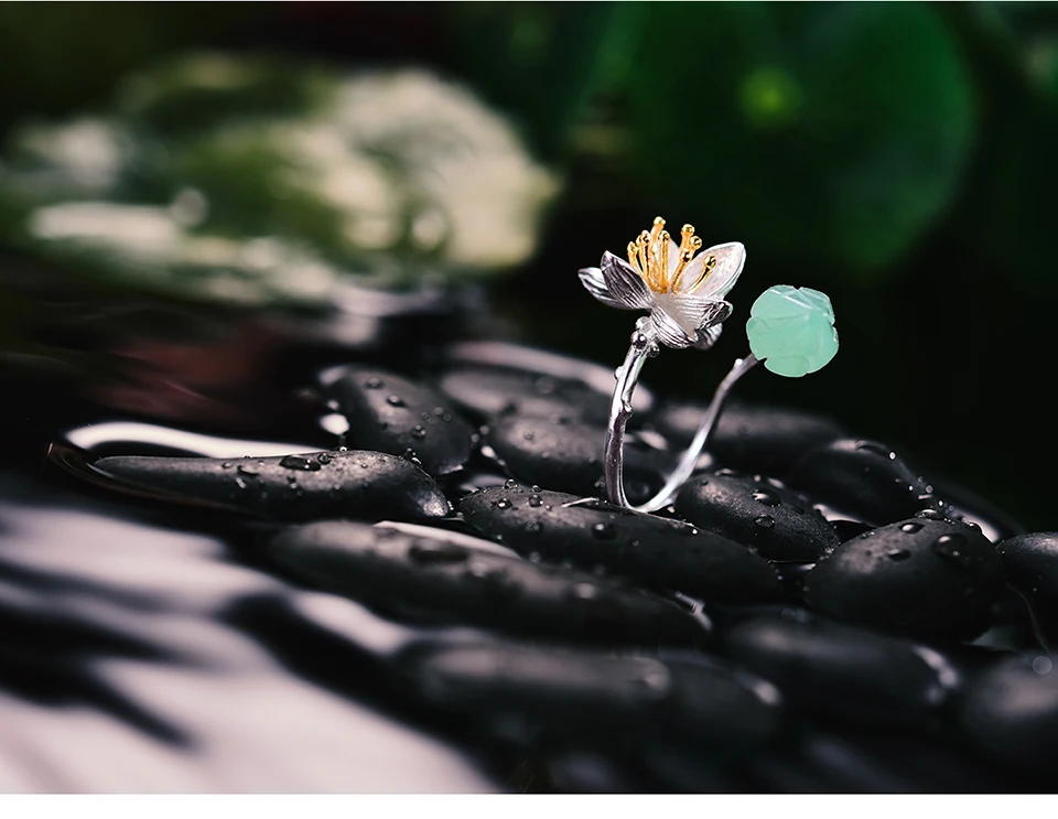 Lotus Fun, настоящее 925 пробы, серебро, натуральный авантюрин, драгоценные камни, цветок, кольцо, хорошее ювелирное изделие, кольца для женщин, ювелирное изделие