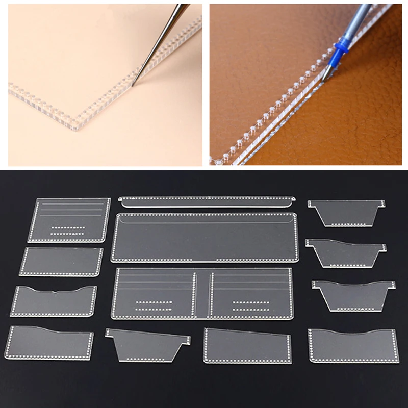 

13PCS/Set Wallet Pattern Stencil Template Set Universal Short Clip Template Pattern Leather Toools Set Sewing Stencils DIY Set