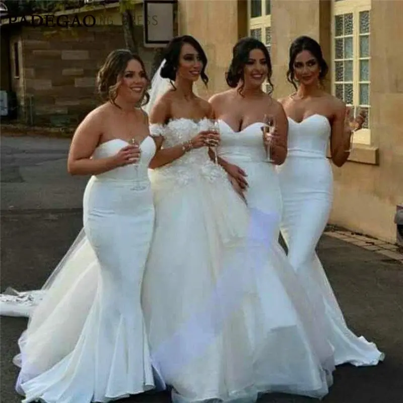 White Satin Bridesmaid Dresses, Cheap Sweet Heart Bridesmaid Dresses