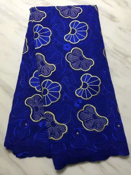 

2019 New arrival High Quality African lace fabric Swiss voile 100% cotton organza lace fabric with Full stones The royal blue