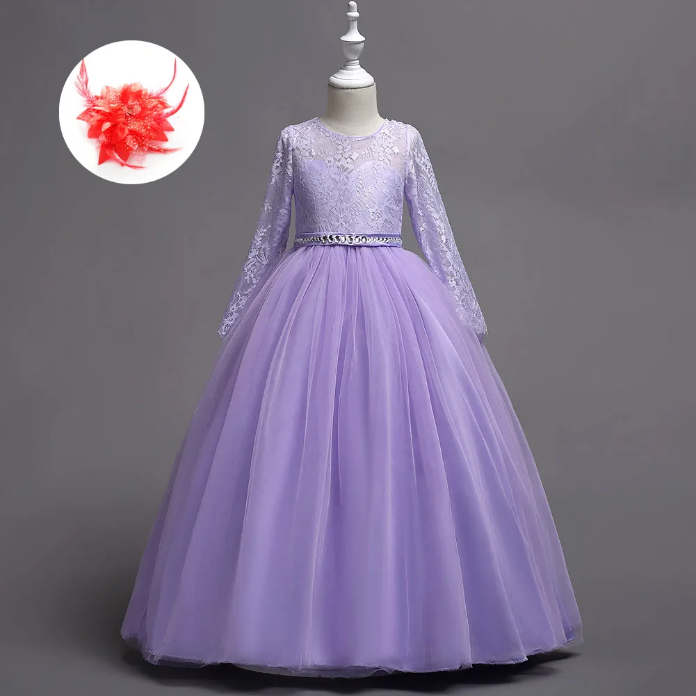 

Summer Evening Ball Gown for Children Flower Girl Wedding Dress Long Sleeves Kids Clothes Party Dresses 2019