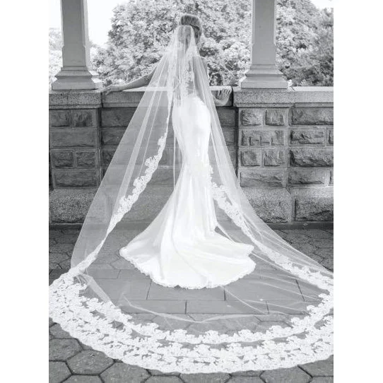 

Veu de Noiva Longo Bridal Veils with Metal Comb 3M Lace One Layer White Ivory Wedding Veil Sluier 2019