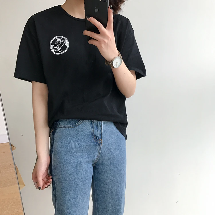 

free valley 3 colors 2018 spring and summer cartoon letter print t shirts womens tops cropped