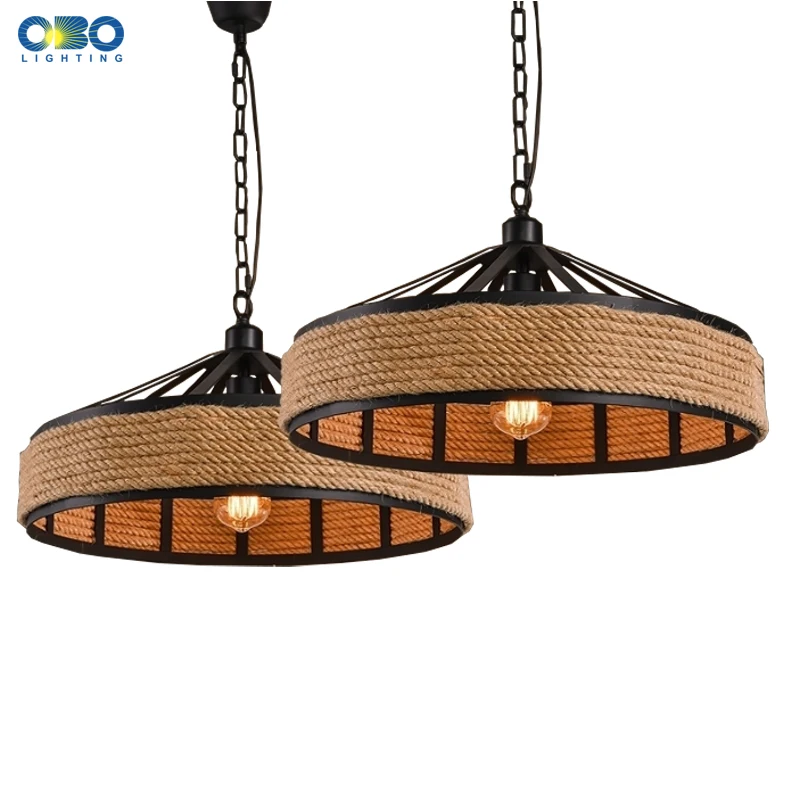 Vintage Creative Pendant Lamp Hemp Rope Iron Lampshade Shop/Coffee House Pendant Lights Bar E27 110-240V Free Shipping