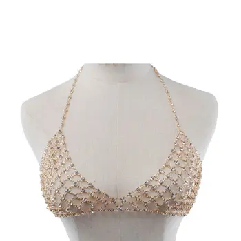 

Sexy Rhinestone Mesh Body Bra Bikini Women Panties Body Chest Chain Jewelry